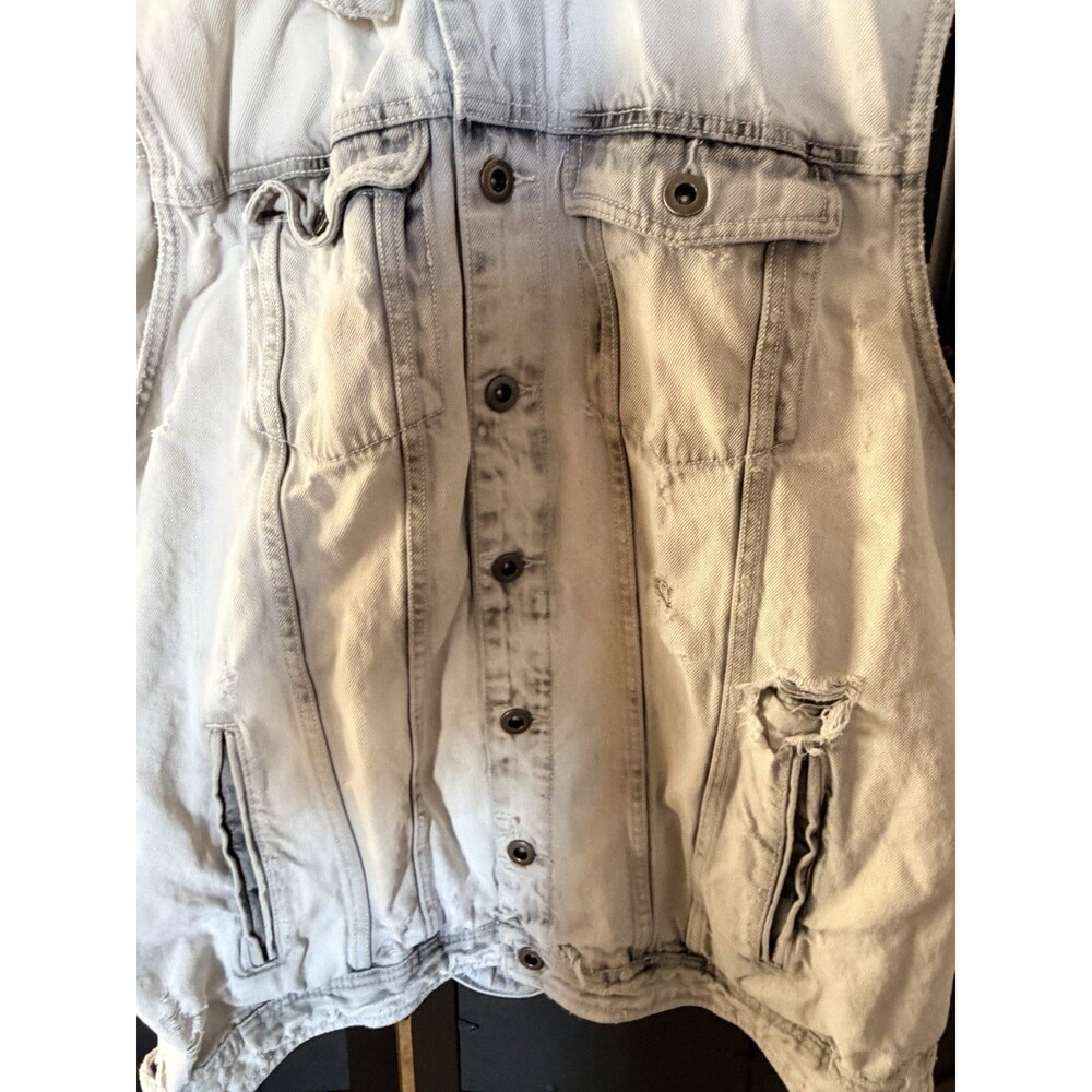 Men’s Denim Vest Hoodie Distressed Sleeveless Jacket Biker Streetwear - Picture 4 of 7